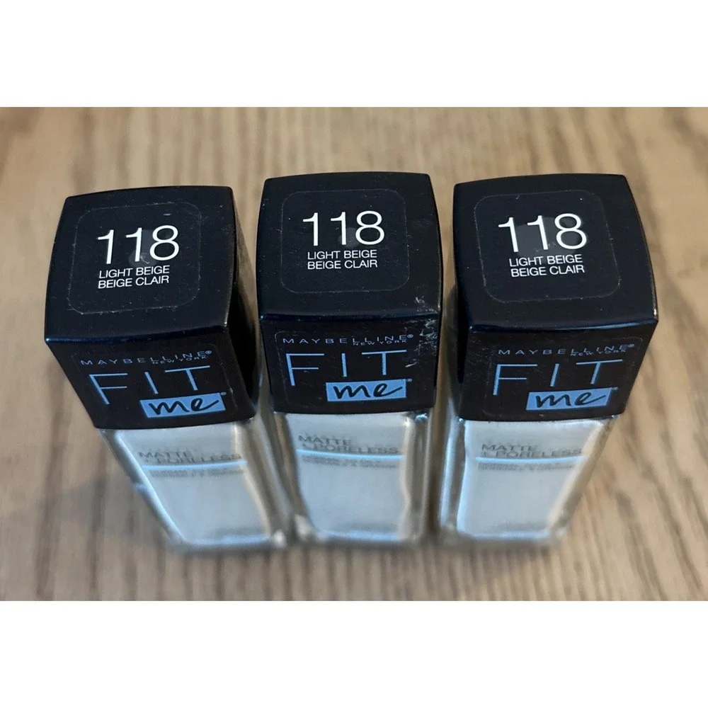 3 Maybelline Fit Me Matte + Poreless Liquid Foundation Makeup 118 Light Beige